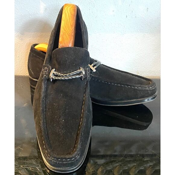 Stacy Adams Nesbit Black Leather Suede Almond Apron Pinch Toe Shoes Size 10.5 M - Picture 4 of 9